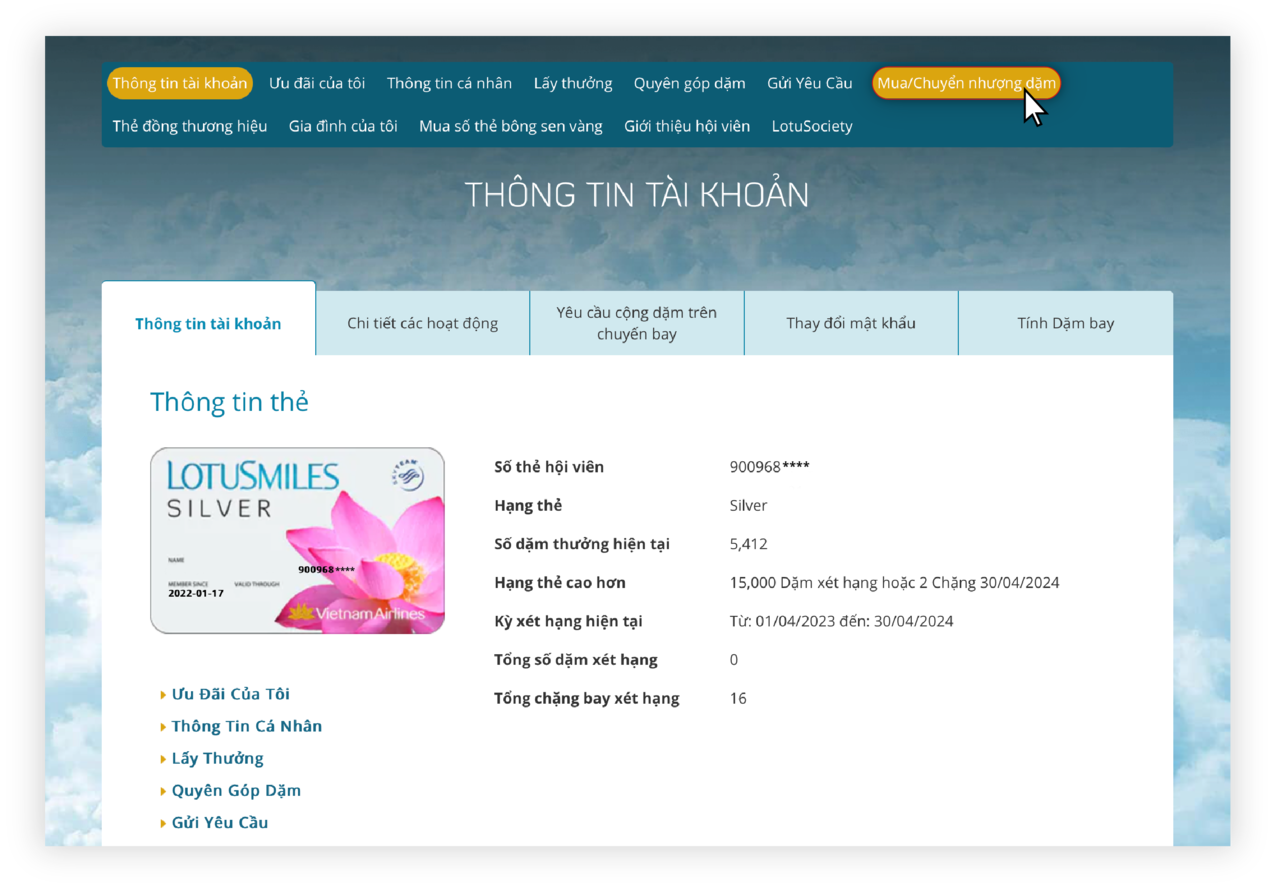 Hướng dẫn gia hạn dặm thưởng trên website 2.