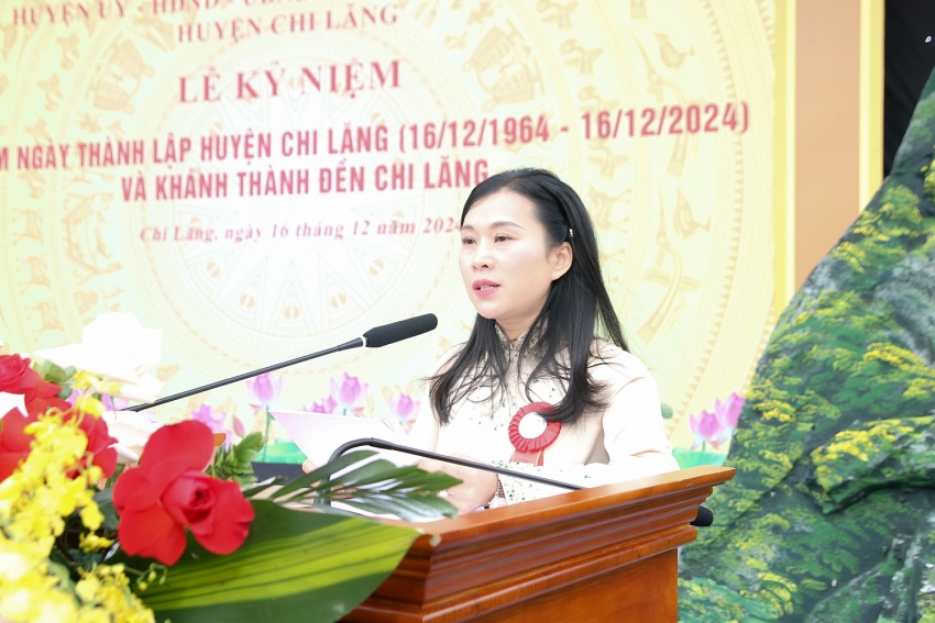 Bà Trần Thanh Nhàn phát biểu khai mạc chương trình, Diễn văn kỷ niệm 60 năm ngày thành lập huyện