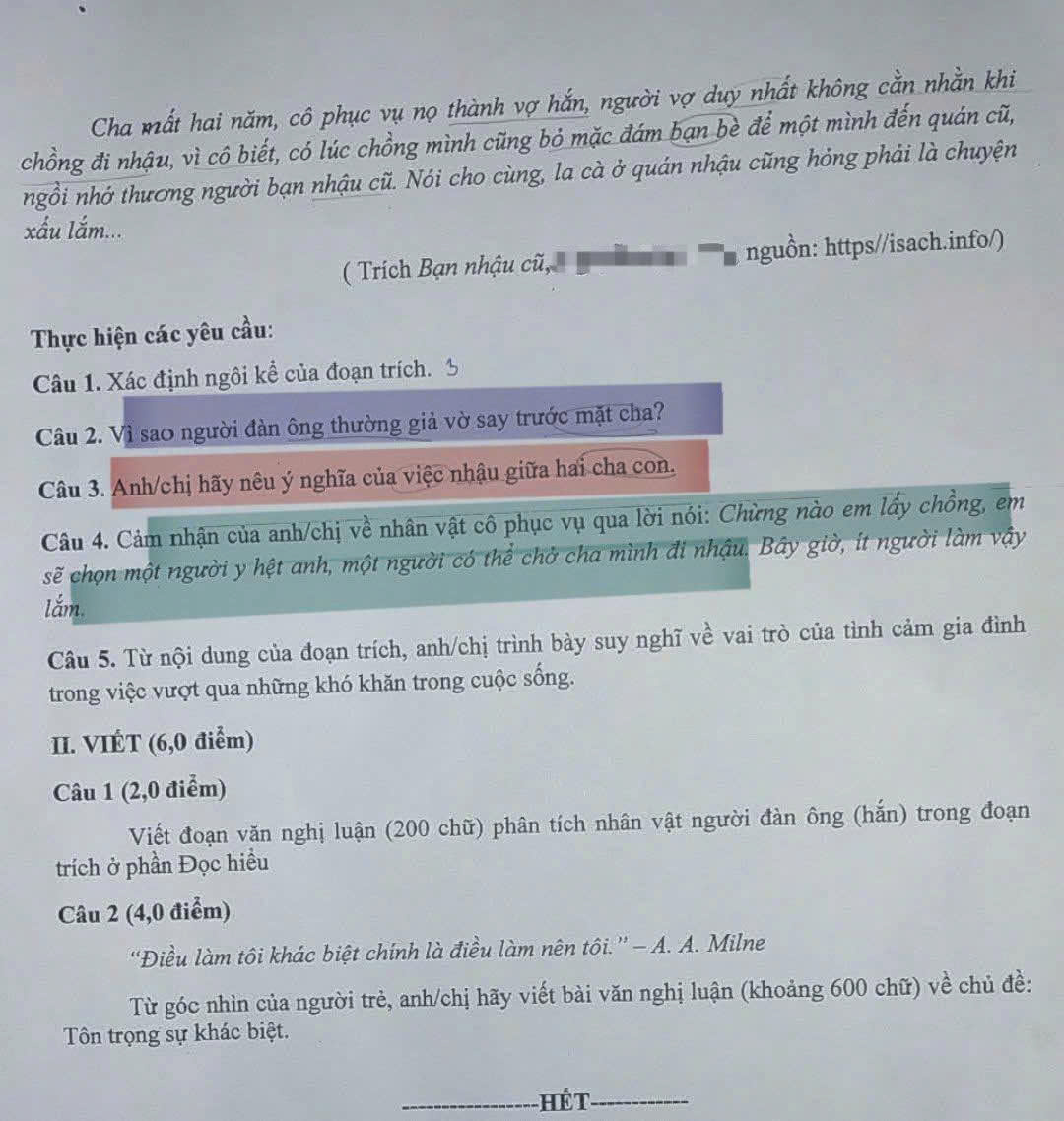 Đề thi Văn cuối kỳ 1 khiến giáo viên giật mình vì không phù hợp với lứa tuổi học sinh THPT- Ảnh 2.