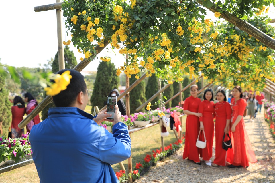 Du khách ùn ùn đổ về Festival hoa Mê Linh dịp cuối tuần - Ảnh 2