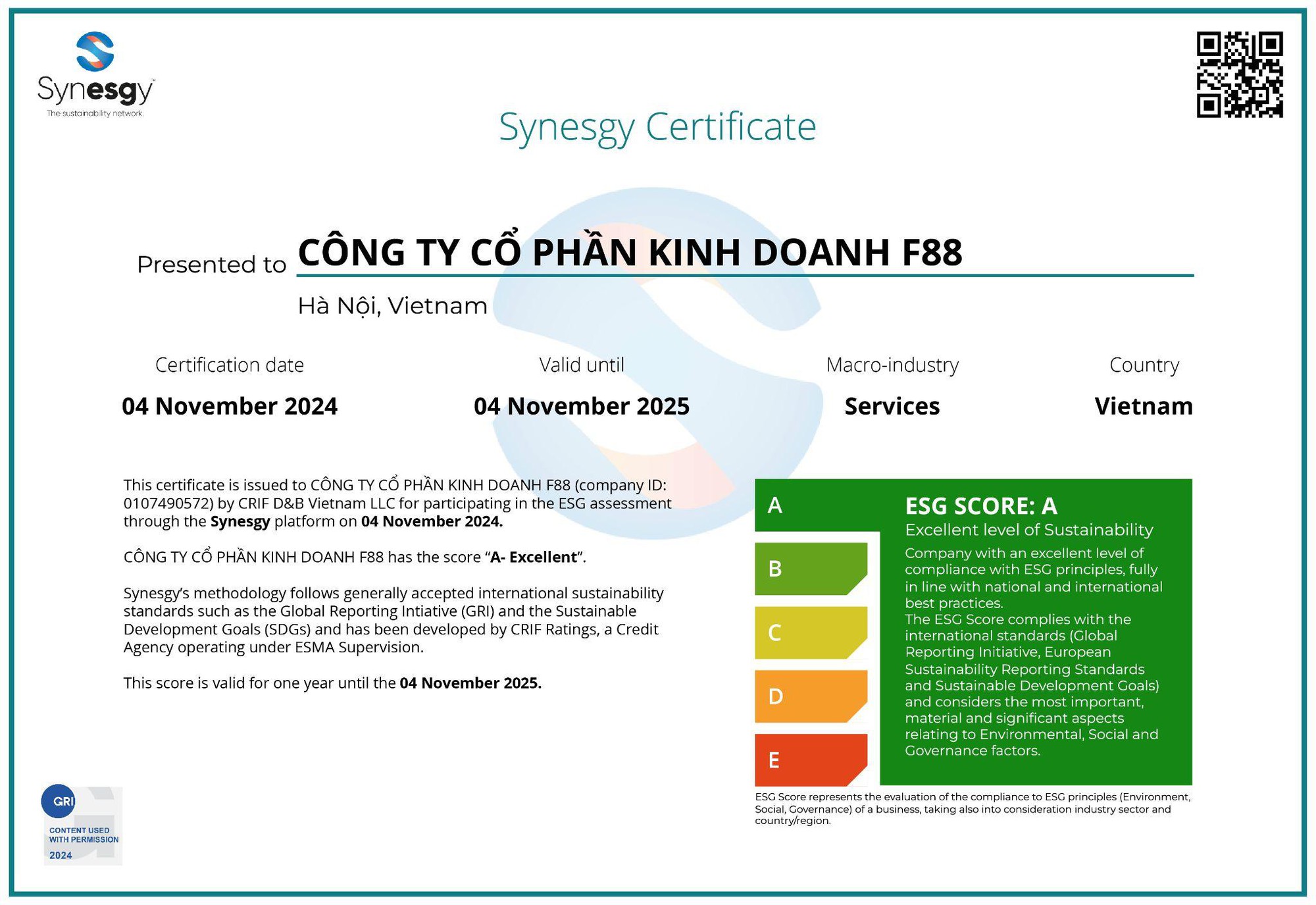 F88 được chứng nhận doanh nghiệp ESG bền vững- Ảnh 1.