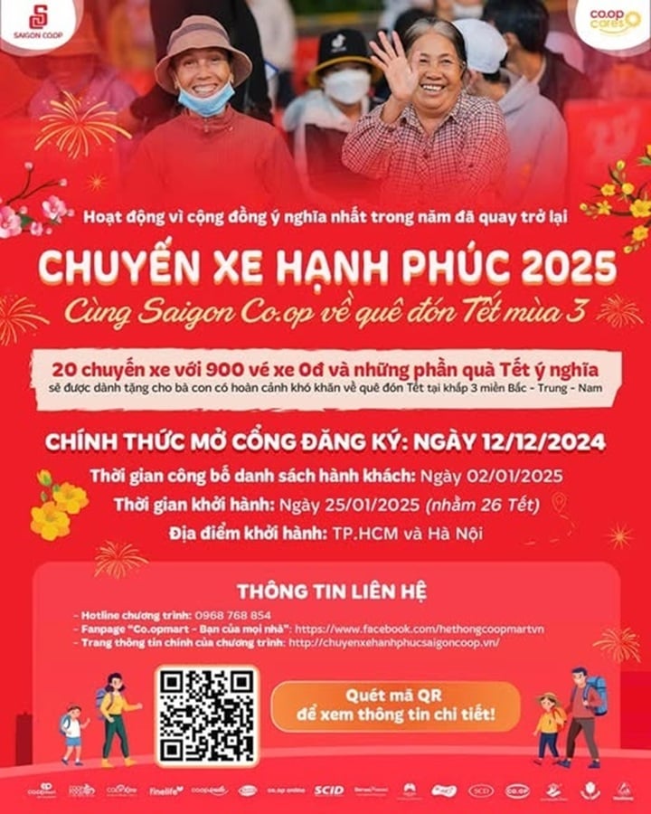 Chuyến xe hạnh phúc 2025 chính thức mở cổng đăng ký với 900 vé xe miễn phí cho người lao động về quê đón Tết.