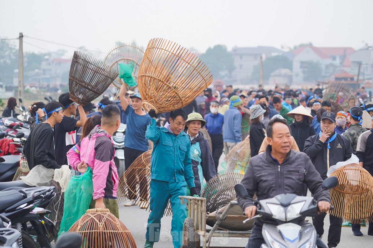 Hàng trăm người xuống ruộng bắt cá cầu may giữa trời lạnh 16 độ ảnh 1