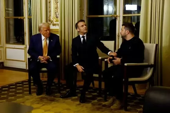 Từ trái sang: Tổng thống đắc cử Mỹ Donald Trump, Tổng thống Pháp Emmanuel Macron và người đồng cấp Ukraine Volodymyr Zelensky tại cuộc gặp ở Điện Elysée, Paris, Pháp, ngày 7/12. (Nguồn: Reuters)