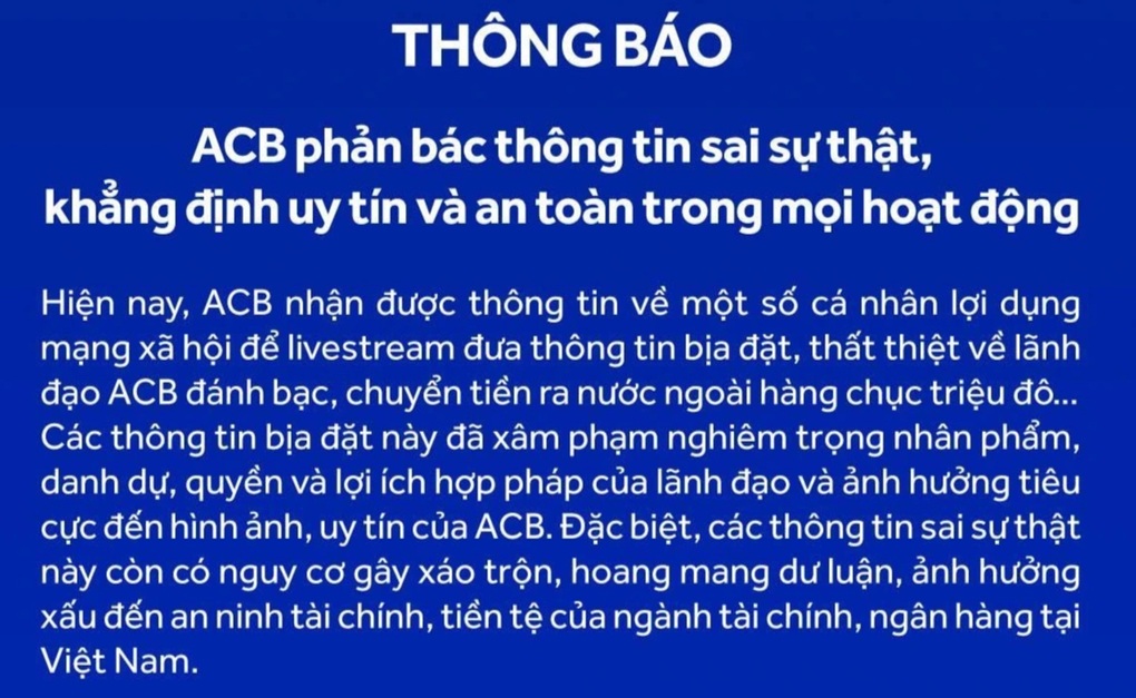 Thông tin sếp ACB đánh bạc, chuyển tiền ra nước ngoài: Ngân hàng lên tiếng - 1