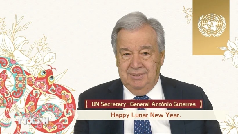 Tổng Thư ký Liên hợp quốc António Guterres chúc tết Nguyên đán Ất Tỵ. (Ảnh: TTXVN phát)