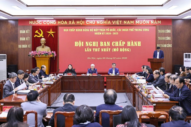 Quang cảnh Hội nghị lần thứ nhất Ban Chấp hành Đảng bộ Mặt trận Tổ quốc, các đoàn thể Trung ương nhiệm kỳ 2020-2025