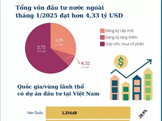 Tổng vốn đầu tư nước ngoài vào Việt Nam tăng 48,6%