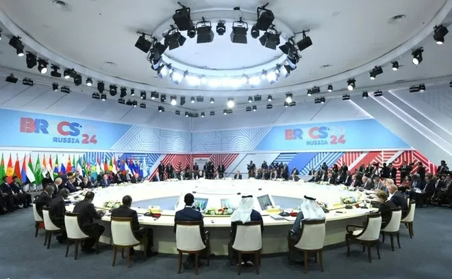 Một phiên họp trong khuôn khổ hội nghị thượng đỉnh BRICS tại Kazan ngày 22-24.10. Ảnh: brics-russia2024.ru