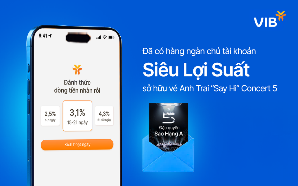 Hàng nghìn chủ tài khoản Siêu lợi suất VIB đã sở hữu vé Anh trai say hi Concert 5 - 1 Hàng nghìn chủ tài khoản Siêu lợi suất VIB đã sở hữu vé Anh trai say hi Concert 5 - 1