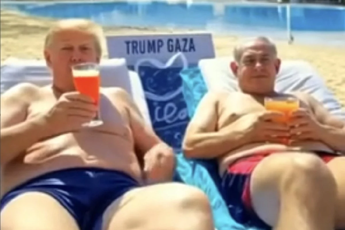 Phát sốt đoạn phim ông Trump, ông Netanyahu nhâm nhi cocktail ở bãi biển Gaza - Ảnh 1.