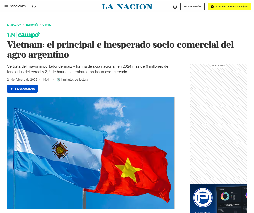 Tờ La Nacion (Argentina): Việt Nam đối tác thương mại nông nghiệp chủ chốt