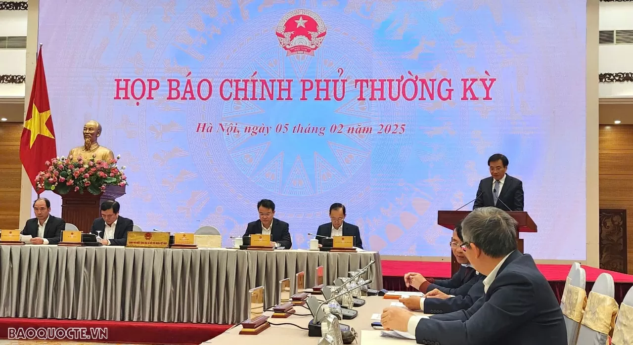 Toàn cảnh họp báo Chính phủ thường kỳ tháng 1/2025. (Ảnh: Gia Thành)