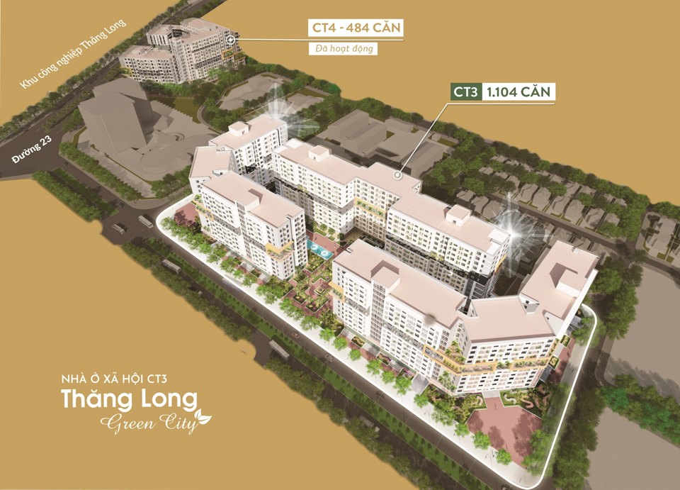 Tổng thể dự án nhà ở xã hội Thăng Long Green City tại các ô đất CT3 và CT4 Khu đô thị mới Kim Chung (Đông Anh)