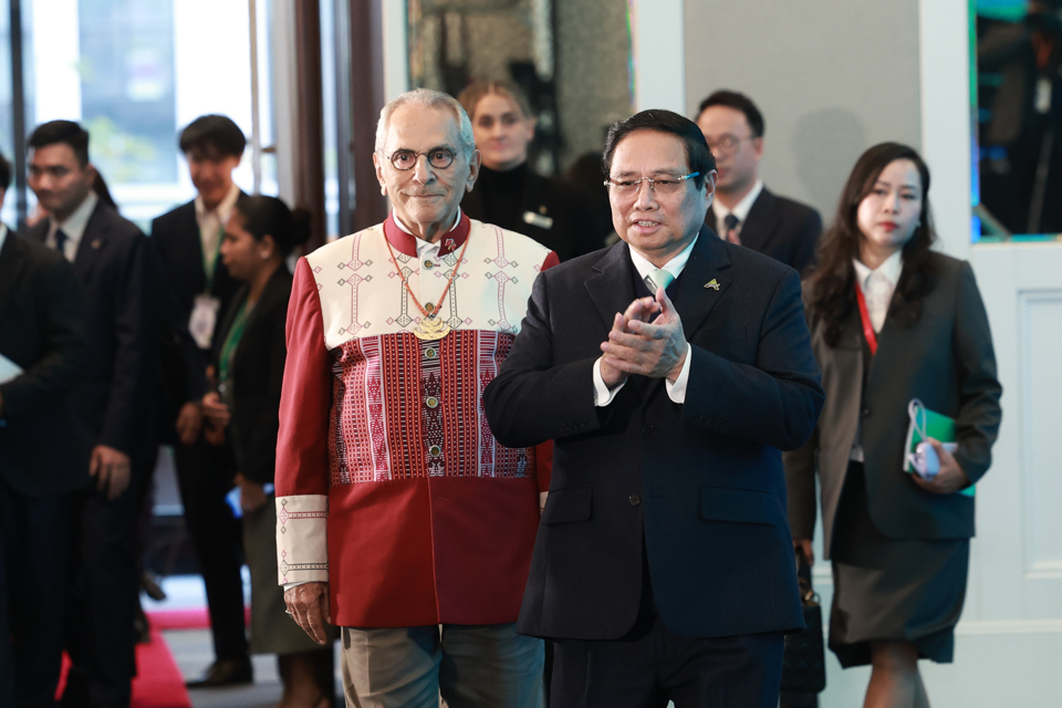 Thủ tướng Chính phủ Phạm Minh Chính và các đại biểu tham dự phiên khai mạc Diễn đàn Tương lai ASEAN (ASEAN Future Forum - AFF) lần thứ 2 năm 2025. Ảnh: Facebook/Thông tin Chính phủ