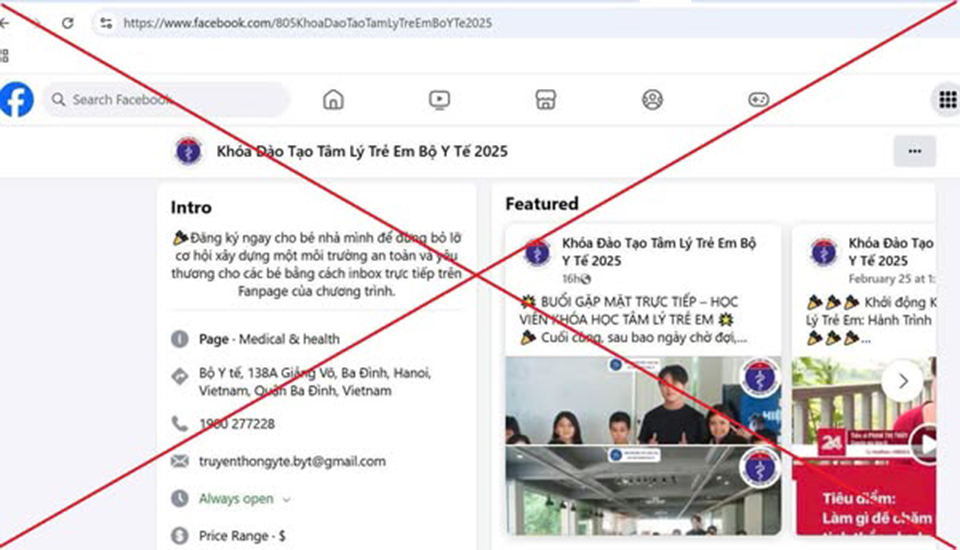 Trang Fanpage giả mạo Bộ Y tế đăng tải nội dung khóa học.