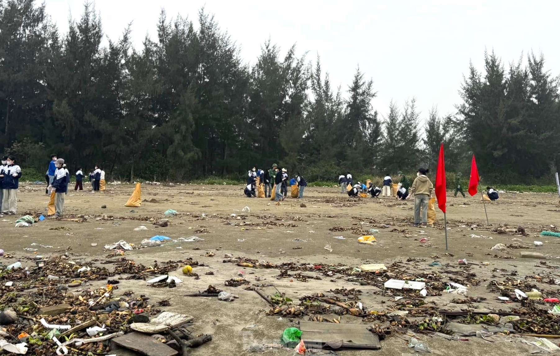 Chiến sĩ bộ đội biên phòng cùng đoàn viên thanh niên làm sạch bãi biển ảnh 3