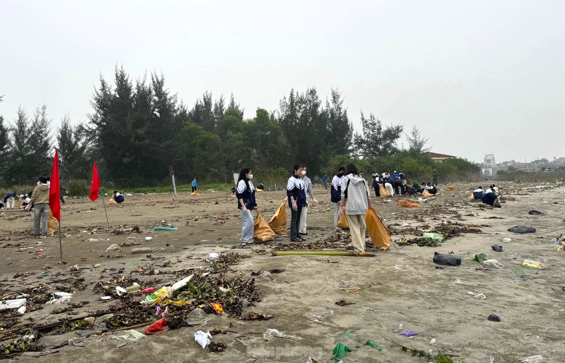 Chiến sĩ bộ đội biên phòng cùng đoàn viên thanh niên làm sạch bãi biển ảnh 4
