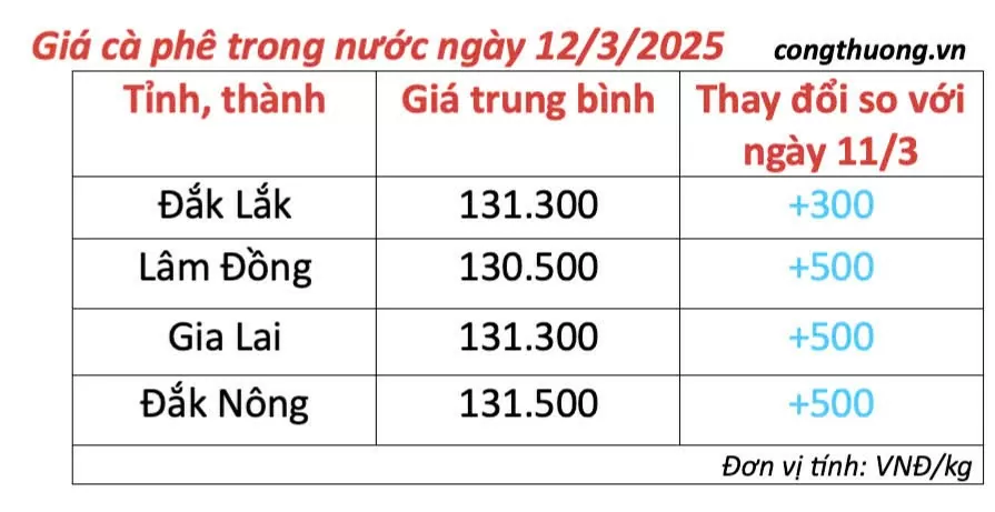 Giá cà phê hôm nay 12/3/2025 trong nước tiếp đà tăng