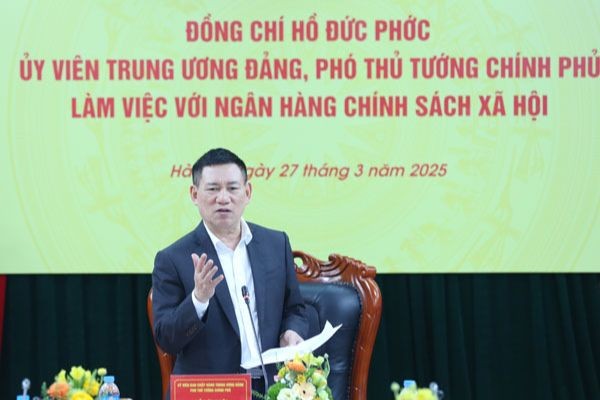 Phó Thủ tướng Chính phủ Hồ Đức Phớc phát biểu kết luận tại buổi làm việc với NHCSXH. (Ảnh: VGP/Trần Mạnh)
