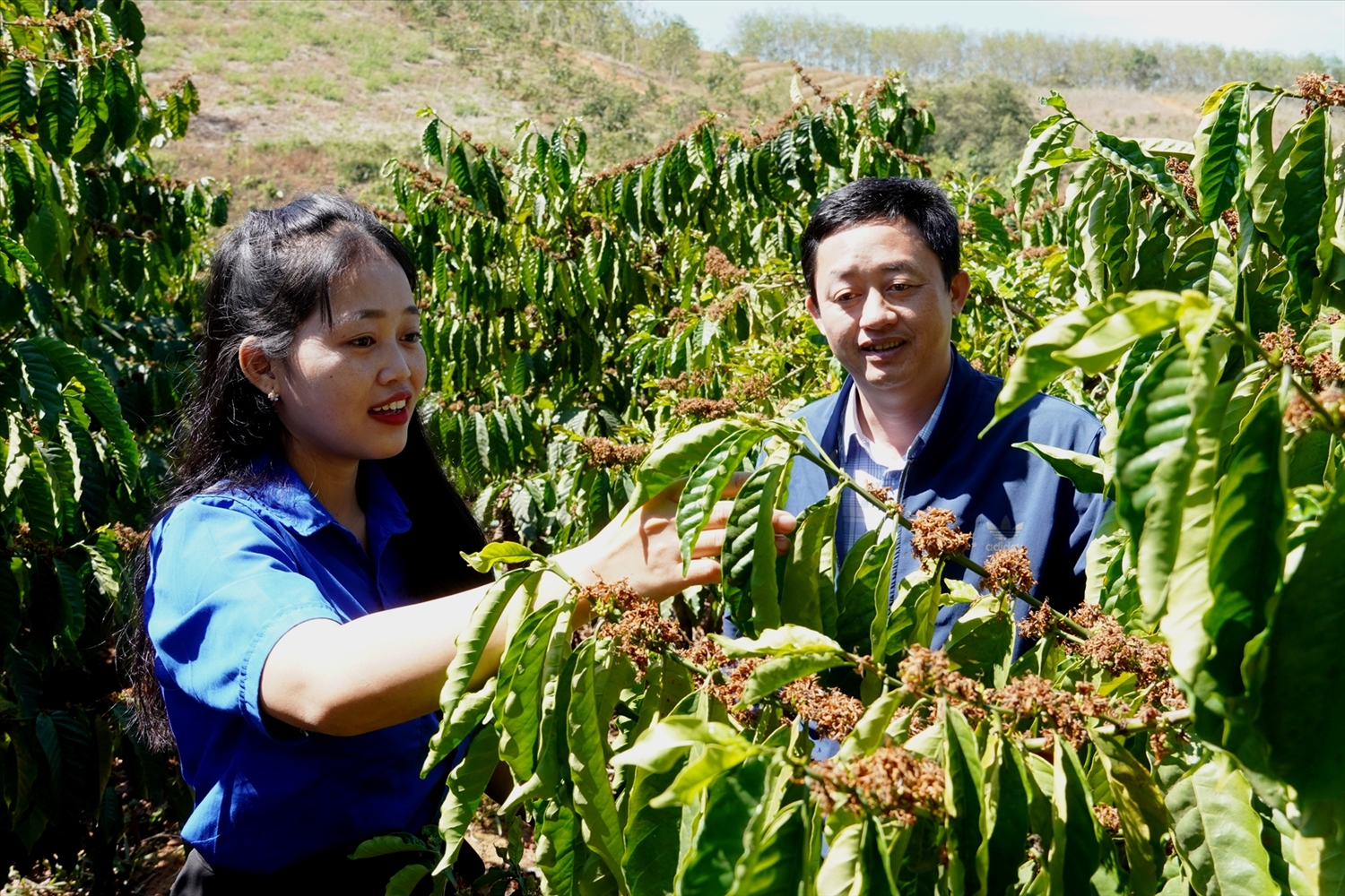 Chị Y Lim (bên trái), đảng viên Chi bộ thôn Đăk Nu, xã Ngọc Tụ, huyện Đăk Tô luôn gương mẫu đi đầu trong mọi hoạt động của thôn và tiên phong trong phát triển kinh tế gia đình