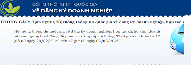 Thông báo của Cổng Thông tin quốc gia về đăng ký doanh nghiệp