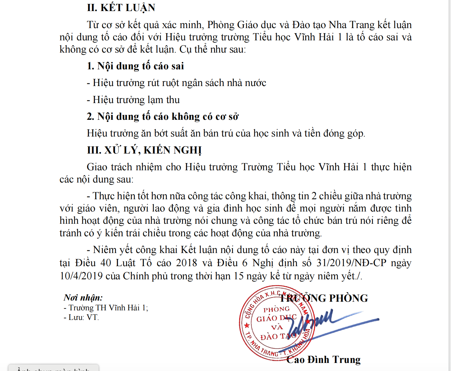 Kết luận vụ cô giáo tố nhà trường Kết luận vụ cô giáo tố nhà trường