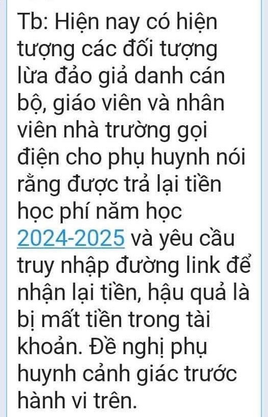 Một thông báo về thủ đoạn lừa đảo được phát đi.