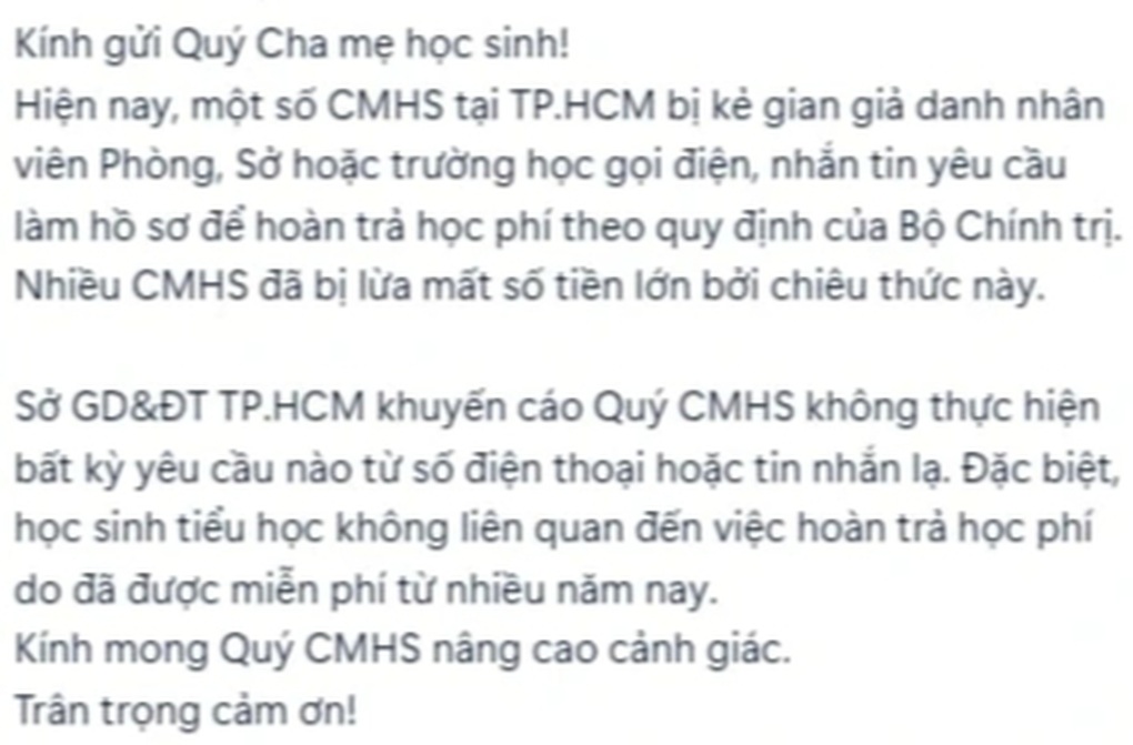 Sau cuộc gọi, tin nhắn trả lại tiền, phụ huynh bị lừa - 1 Sau cuộc gọi, tin nhắn trả lại tiền, phụ huynh bị lừa - 1